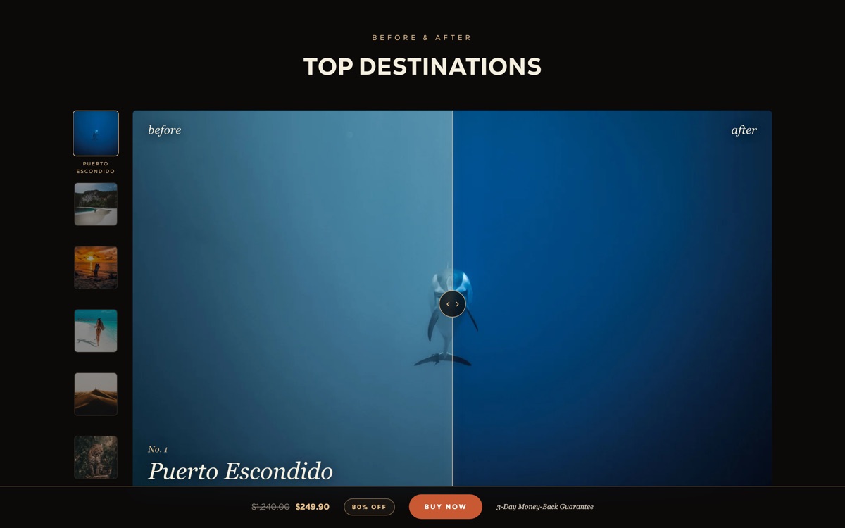 Interactive before/after slider section of the same landing page